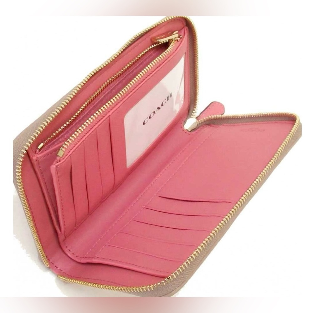 NWOT - Coach Signature Stripe Zip Wallet in Pink, Beige, Cream - Picture 2 of 15